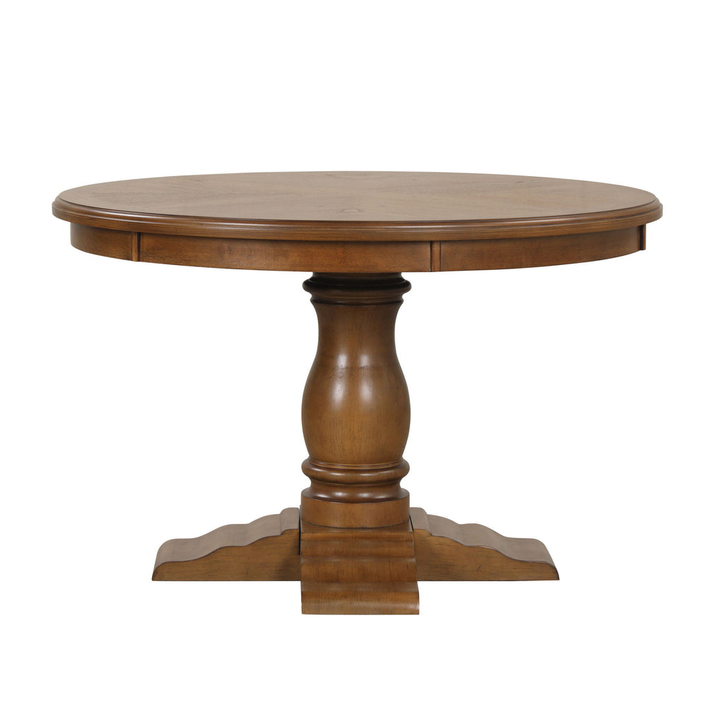 Meet the Sunset Dining Table, a statement maker in any home. Crafted with Rubberwood and Pine solids and Mindy veneers, this table is built to last. The clear Chestnut Brown finish highlights the natural beauty of the wood grain, adding an elegant touch t