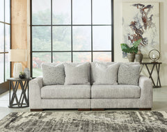 Sit back and enjoy the velvety softness of this sectional. Its contemporary design is accentuated by a subtle chevron pattern that masters the art of smart and sophisticated style. <h4><b>Regent Park - Pewter - LAF Corner Chair</b></h4> <table width=-"100