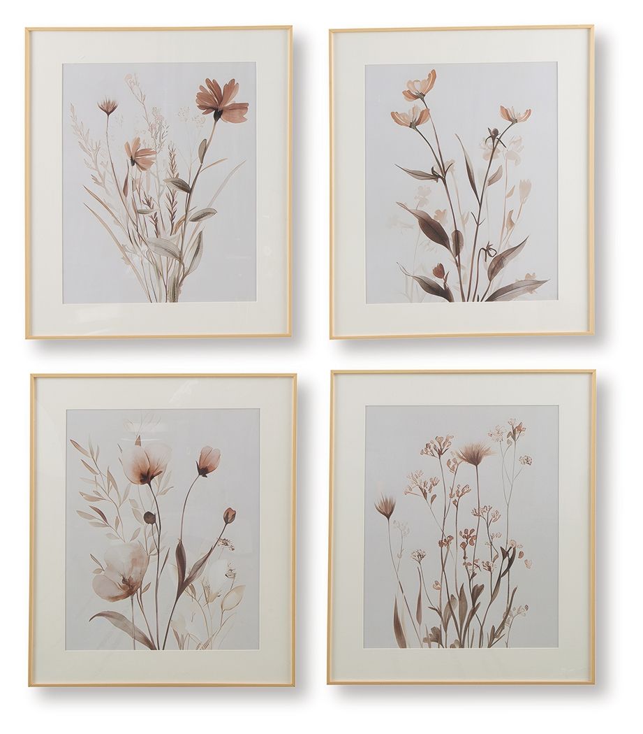 Bask in the beauty of botanical style. This wall art set is well-suited to casual spaces, with each piece featuring a unique floral design in muted beige, gray and blush tones. Hang these framed prints together to make a charming statement.<br/><br/><b>Pr