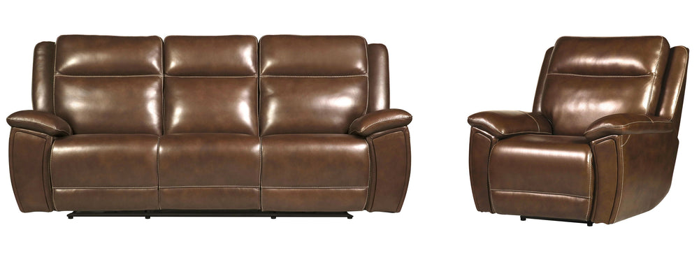 Elevate your living area with the Jameson Sofa Group-'s three piece set. Deep Hickory colored leather covers these Zero-Gravity pieces in a setting that comfortably seats six.<br/><br/><b>Product Features</b><ul><li>Covered in supple leather with custom m