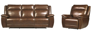 Elevate your living area with the Jameson Sofa Group-'s three piece set. Deep Hickory colored leather covers these Zero-Gravity pieces in a setting that comfortably seats six.<br/><br/><b>Product Features</b><ul><li>Covered in supple leather with custom m