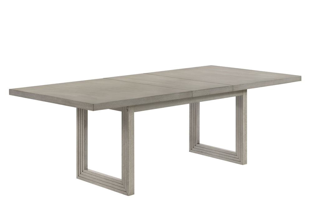 Introducing a dining set that seamlessly blends minimalism with contemporary elegance. Anchoring the ensemble is a robust table featuring a muted, natural finish that highlights the woodgrain detail. Accompanied by sleek chairs upholstered in a plush, neu