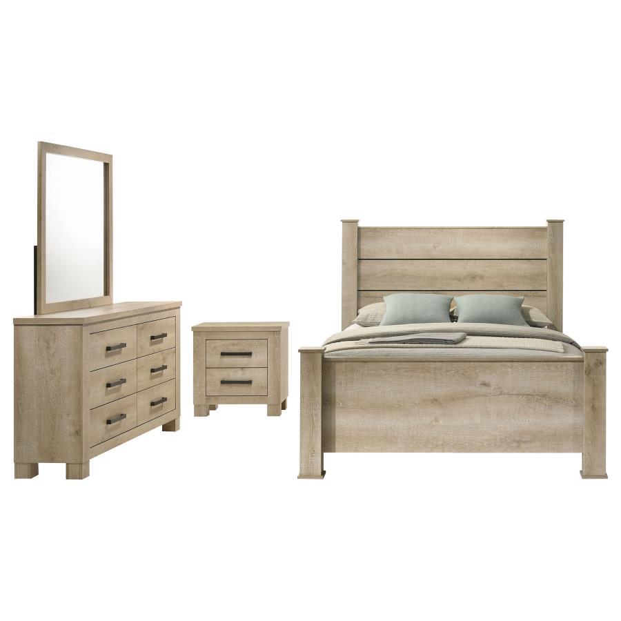 Elevate your bedroom with this cohesive set, designed to blend rustic charm and modern sophistication. Featuring a weathered oak finish, it highlights natural wood grain textures for a warm, inviting atmosphere. Constructed from engineered wood with a scr