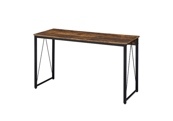 Simple, bold, and appealing, the Zaidin Desk will give your workplace a distinct look with rustic industrial style. Founded atop a black-finished metal base that is accented with reverse -"V-" shaped support, the distressed wooden table with minimal detai