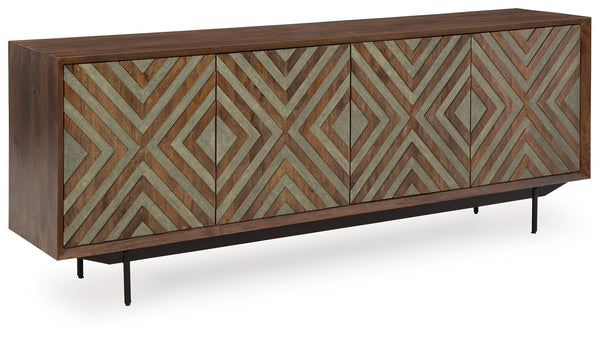 If youâ€™re looking for a cool accent piece loaded with character, then youâ€™ll want to carve out some space for this accent cabinet. Fabulous push magnet doors wow with their carved diamond design, while two interior shelves accommodate your storage nee