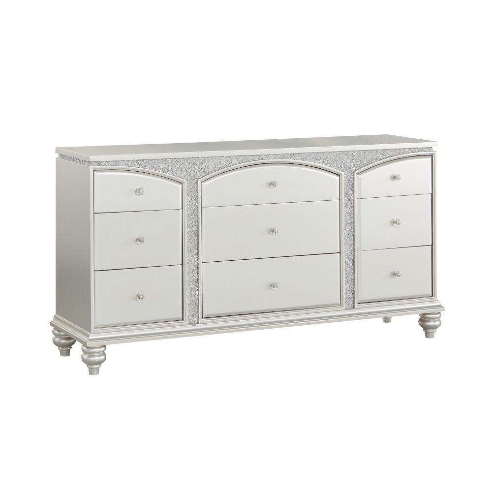 9 Drw Drawer: Arched Top Drawer, GLIDE Side Metal (Undermount, Full Ext. ), DOVETAIL French Front & English Back, FELT-LINED TOP Drawer, Safety Stop, Self-Closing, Hardware: Single Knob (Crystal like) CONSTRUCTION Wooden Case-Leg: Wood (Poplar, MDF), Spar