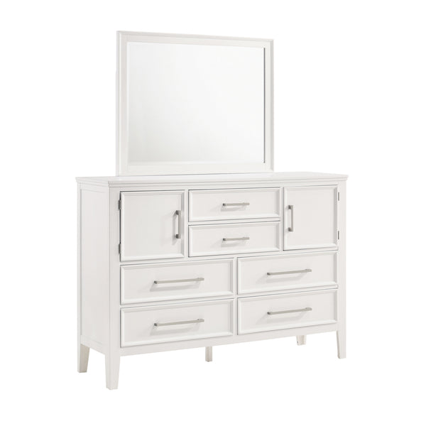 The Andover 2-Piece Wood Dresser and Mirror Set in White offers a perfect blend of durability, style, and functionality, making it a standout addition to any bedroom. This set includes a dresser and a matching mirror, both expertly crafted from solid Rubb