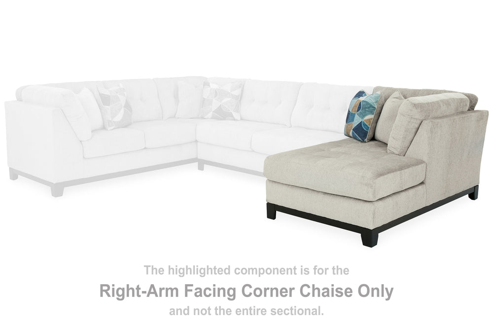 This right-arm facing corner chaise is made with polyester upholstery. Pairs with other items in the series to make a sectional.<br><br><b>Additional Dimensions</b><br><ul><li>Arm height: 37-"</li><li>Seat depth: 52-"</li><li>Seat height: 21-"</li><li>Top