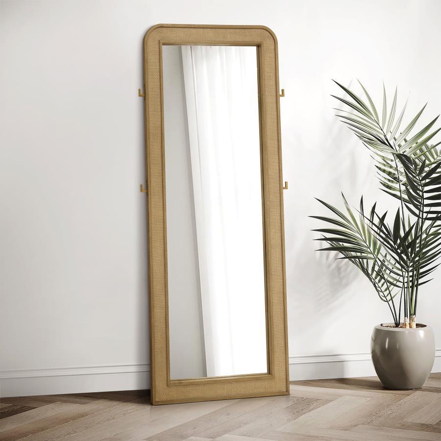 Elevate your bedroom or dressing area with this elegant full-length mirror, designed to bring both style and functionality to your space. The mirror features a sleek, rounded-edge frame finished in a sophisticated, textured material that adds a touch of w
