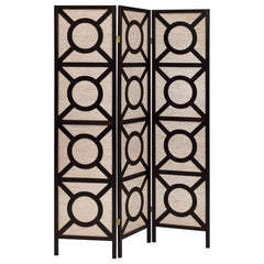 Riveting design detailing lends a dramatic effect. Make this three-panel folding screen a part of accent decor. Perfect for a transitional space, its open cutout design offers character and exotic charm. Circles and lines join to create an optically fun c