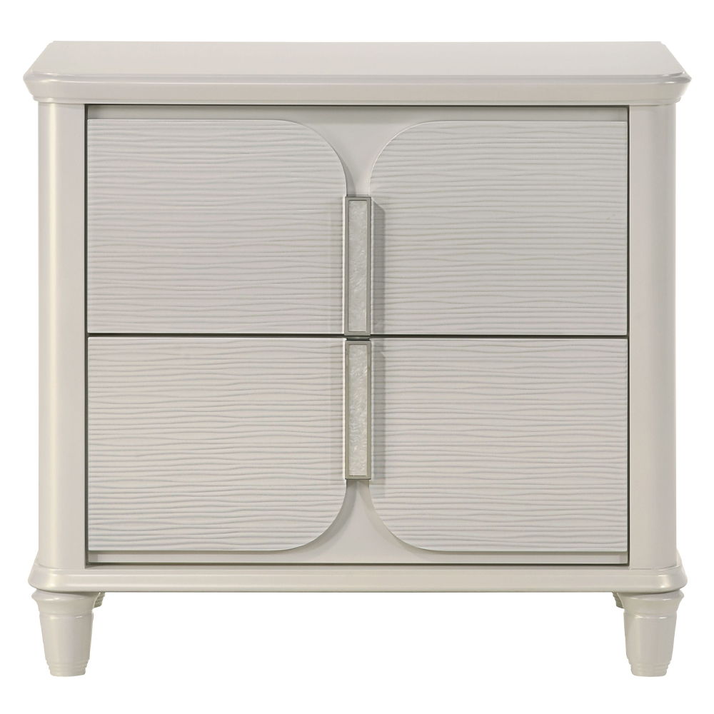 Step into a realm of elegance with the Laveda bedroom set, where light gray boucle meets a pearl white finish for an exquisite blend of sophistication and serenity. The clean lines and contemporary design create a harmonious balance, perfect for modern in