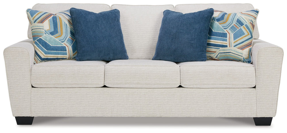 Need a simple style refresh? Liven up your living room essentials with this sofa sleeper. A chunky silhouette holds invitingly ample cushioning youâ€™ll long to lounge in. Crosshatched upholstery and accent pillows give the otherwise casual design a delig
