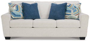 Need a simple style refresh? Liven up your living room essentials with this sofa sleeper. A chunky silhouette holds invitingly ample cushioning youâ€™ll long to lounge in. Crosshatched upholstery and accent pillows give the otherwise casual design a delig