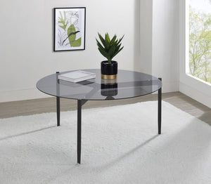 tempered smoked glass top that adds sophistication to any space. Its sturdy metal base