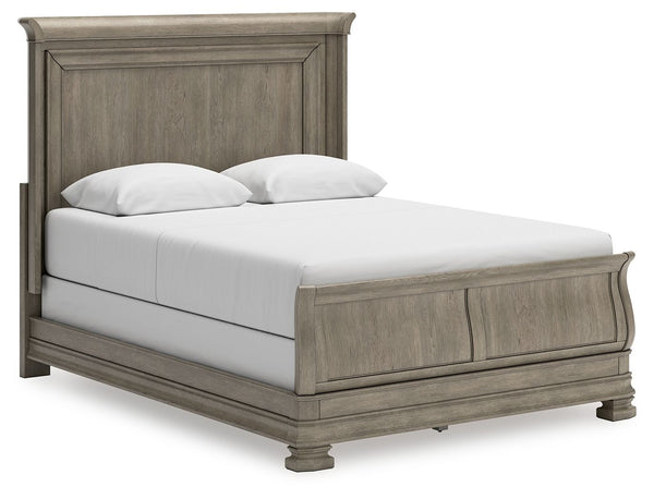 Traditional design motifs, redefined for todayâ€™s trends. Inspired by timeless Louis Philippe styling, this queen sleigh bed is distinguished by its stunning attention to detail. Youâ€™ll find the light gray finish encourages an attitude of laid-back lux