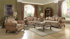 The Ragenardus collection harmonizes traditional details with functional design to accommodate today-'s styles. This sofa set features tight seat and back cushion, crown and raised scrollwork ornamental trim and button tufted backrest. Accent pillows are 