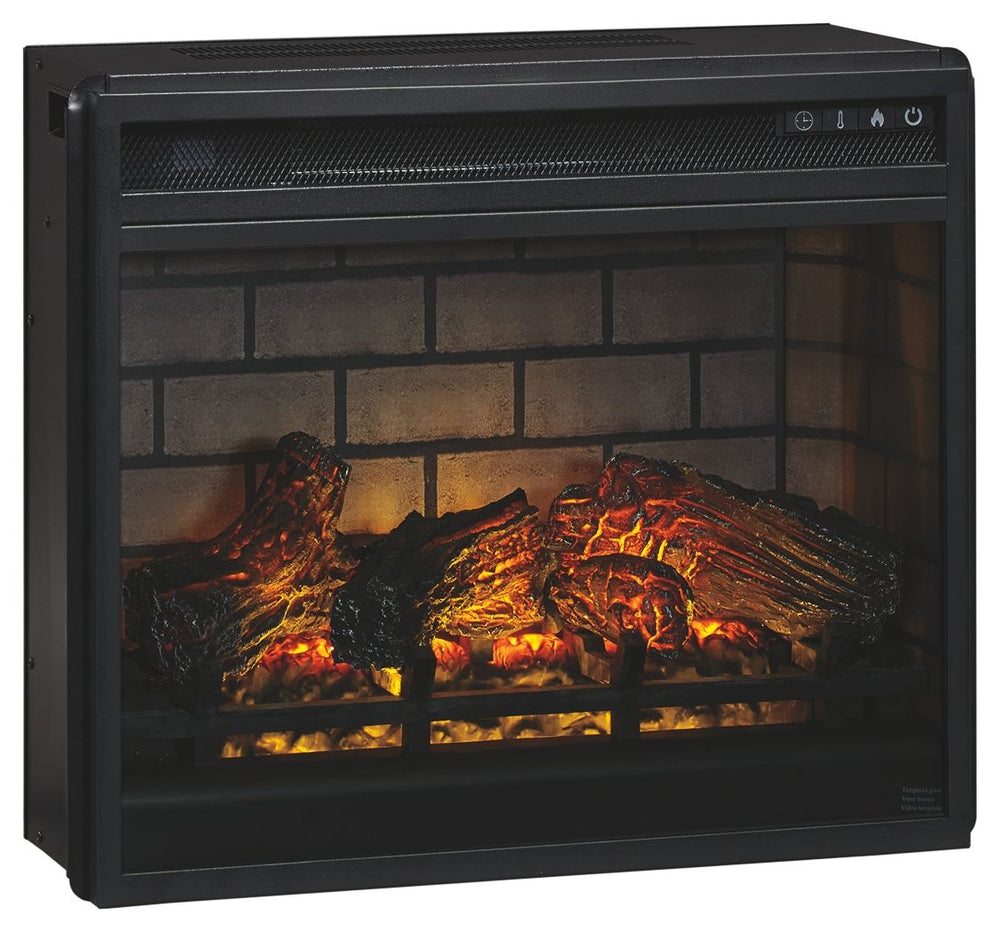 Enjoy the cozy feel of a cracklinâ€™ fireplace without the hassle, maintenance or cleanup. Available as an addition on select TV stands and entertainment centers, this fireplace insert with faux firebrick surround operates with or without infrared heat an
