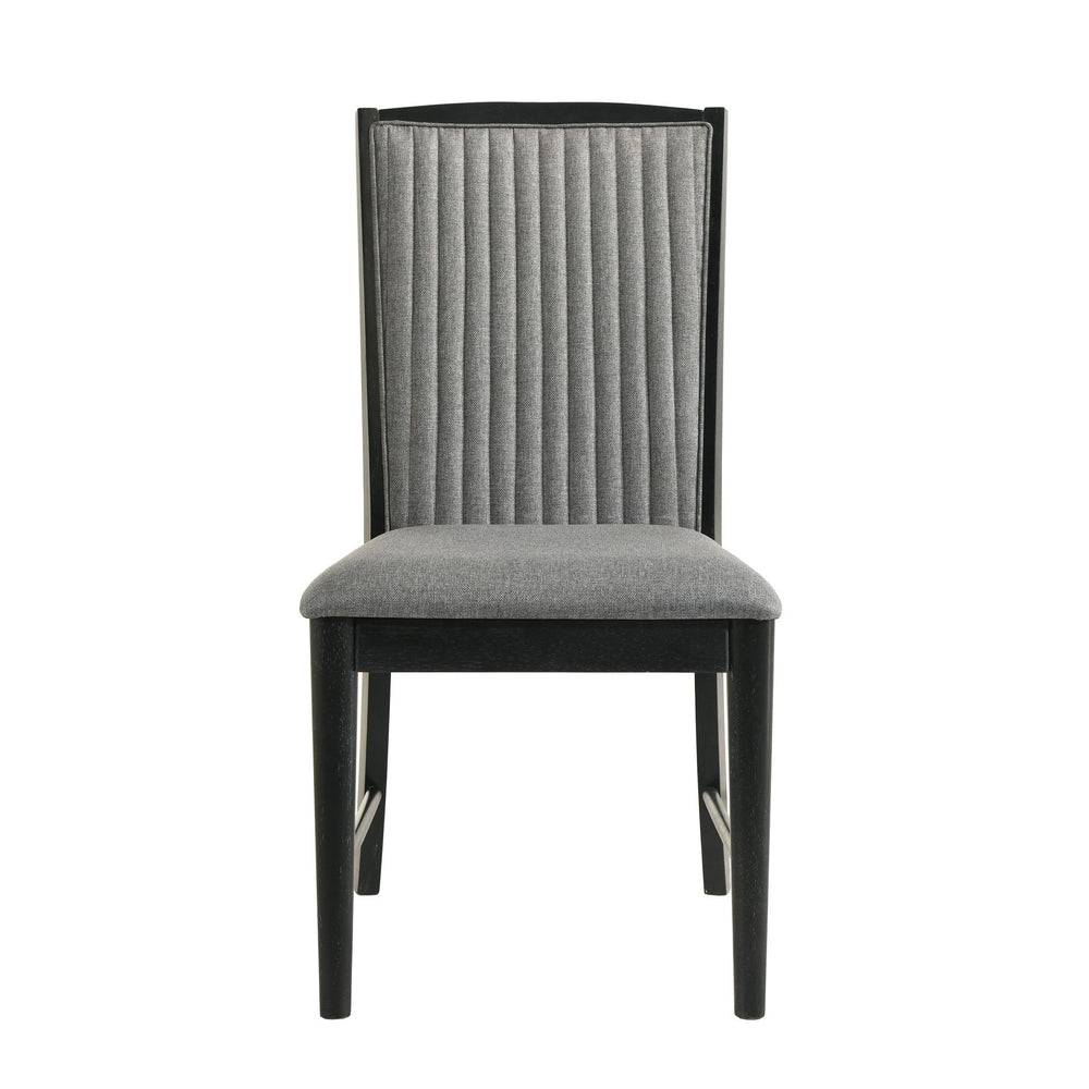 The Skyline Dining Side Chair in Onyx blends modern design with comfort, making it ideal for contemporary dining rooms. Built from solid Rubberwood, engineered woods, and Ash veneers, itâ€™s durable and stylish. The Onyx Black finish with gray glazing enh