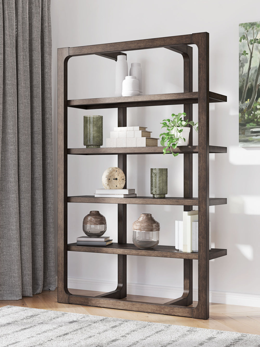 Classic meets contemporary in this home office bookcase. Its rich, dark wood tone and architectural character suit todayâ€™s trends while balancing a timeless appeal. And with a unique open shelf design that-'s perfect for storage and displaying decor, th