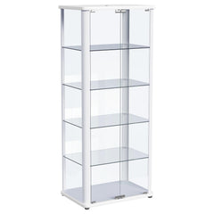 Gather all your favorite things and show them off to their best effect in a modern glass curio cabinet. Perfect for everything from China in the dining room to sculpture and art in your living area, the cabinet features rounded corners and a neutral finis