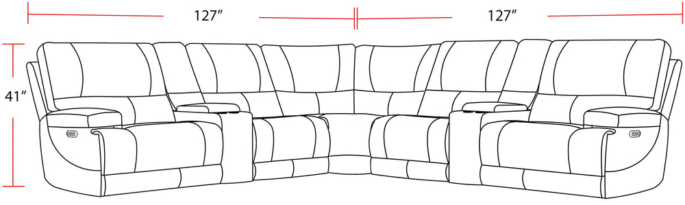 Even commercials are more tolerable when you-'re relaxing in the plush comfort of this six-piece sectional seating group. You-'ll love the luxury of its two power recliners on each end that feature power headrests. Between those, you-'ll find and armless 