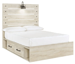 Cambeck - Whitewash - Full Panel Bed with Side Storage Drawers