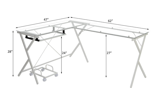 Dazenus - Desk - Clear Glass & White Finish