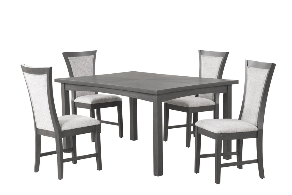 The Flair 5-Piece Dining Set offers a perfect blend of durability, comfort, and style, making it a smart addition to any dining room. Expertly crafted from solid rubberwood, engineered wood, and genuine Acacia wood veneers, the table and chairs are design
