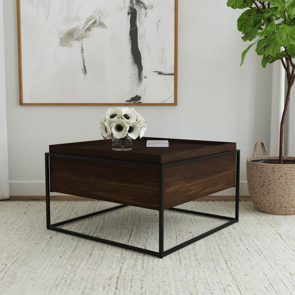  creating a balance of industrial style and rustic warmth. The expansive tray-top surface provides ample space for decorative pieces