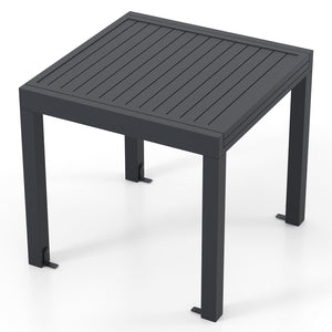 Expandable design offers you 2 length options<br>Seats up to 4-6 for various gatherings<br>Crafted from heavy-duty  rustproof and lightweight aluminum<br>2.5" thick table legs enhance stability<br>Comes with 4 L-shaped metal brace & matching screws<br>Sla