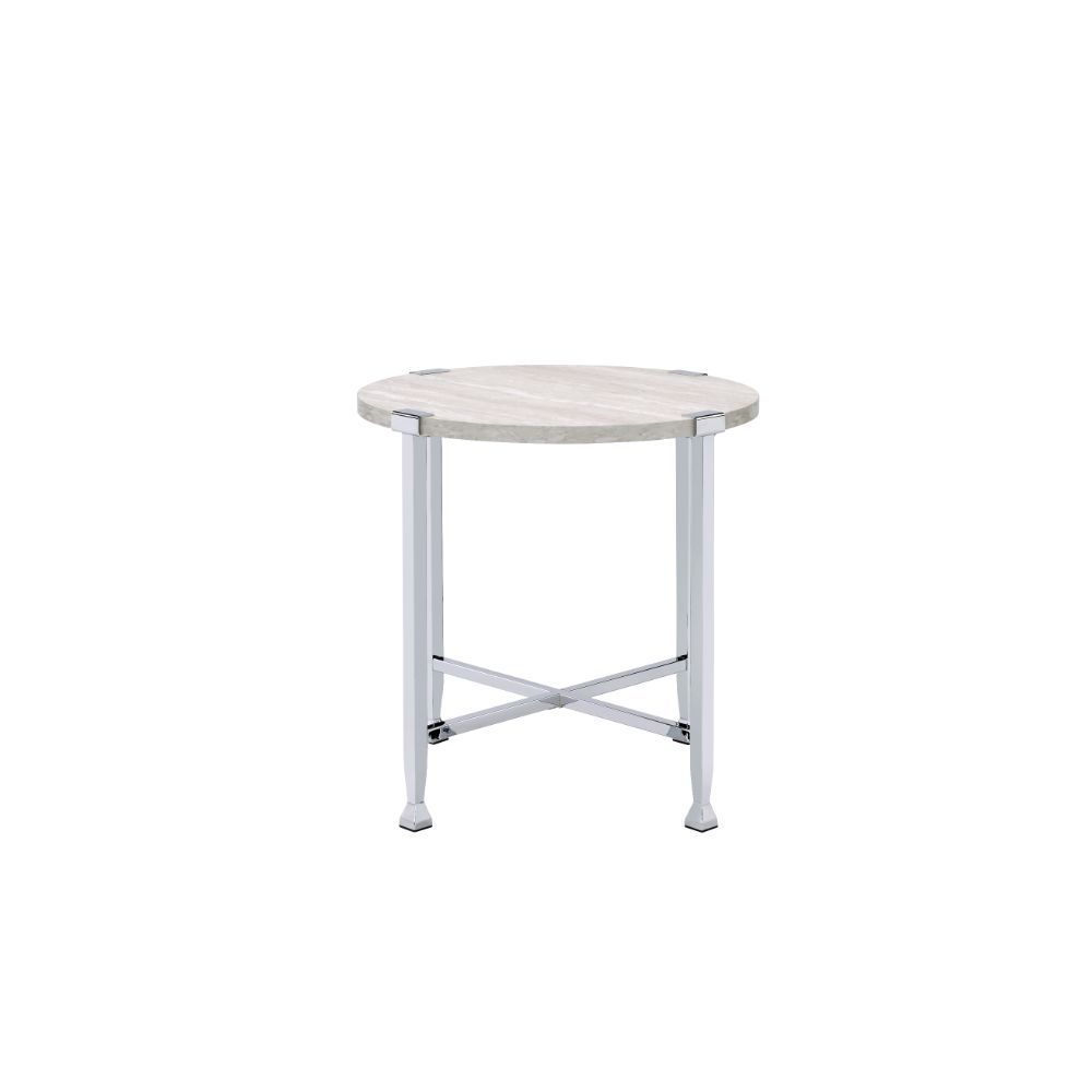KD, Round End Table â€¢ NO Storage () â€¢ Wooden Top, Metal Frame Leg with X-Shape Support (Open Base) â€¢â€¢ CONSTRUCTION] Wooden Top: Paper Veneer+PB â€¢ Metal Leg/Frame & Crossbar Support: Metal Tube<br/><br/><b>Product Features</b><ul><li>Case: 1Pc/1C