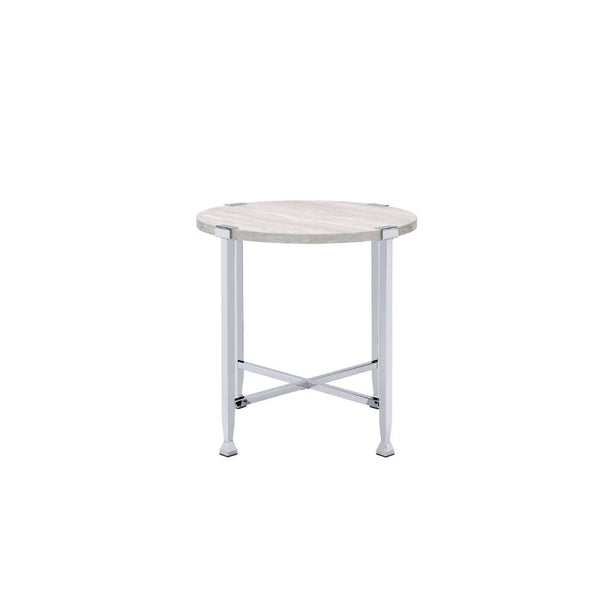 KD, Round End Table â€¢ NO Storage () â€¢ Wooden Top, Metal Frame Leg with X-Shape Support (Open Base) â€¢â€¢ CONSTRUCTION] Wooden Top: Paper Veneer+PB â€¢ Metal Leg/Frame & Crossbar Support: Metal Tube<br/><br/><b>Product Features</b><ul><li>Case: 1Pc/1C
