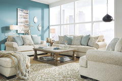 This set strikes a beautiful balance between classic and current. Traditional elements include t-cushion seating and setback roll arms, angled for modern flair. Posh collection of pillows in spa mist and jacquard paisley make a muted, mellow complement to