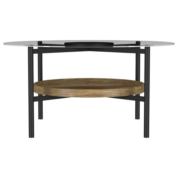 Delfin - Round Glass Top Coffee Table - Black And Brown