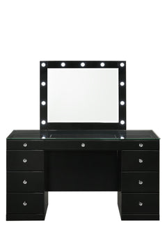 Avery - Vanity Desk With Glass Top And LED Mirror - Black<h4><b>Avery - Vanity Base - Black</b></h4> <table width="100%"><colgroup><col style="width: 30%"> <col style="width: 70%"> </colgroup> <tbody> <tr> <td>Dimensions</td> <td> 57.00"L x 23.25"D x 31.0