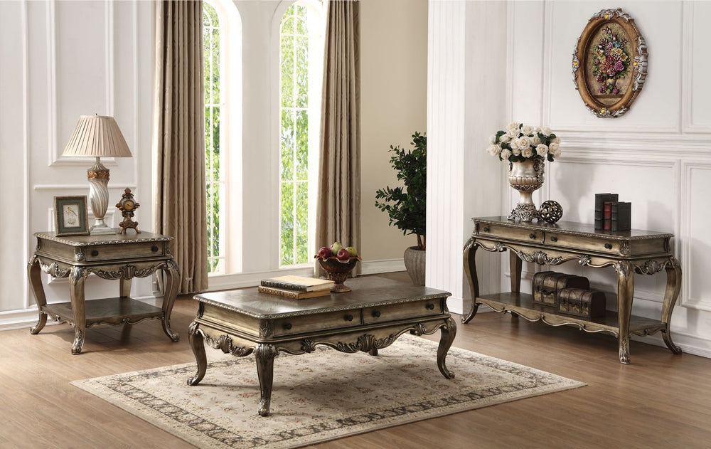 KD, Rectangular Leg Coffee Table w/2 Drw Wooden Top and Scrolled Apron Wooden Cabriole Leg: 13.6-"H (346mm) Drawer: Glide Center Metal (3-Ball Bearing, Full Ext.), Dovetail French Front & English Back, Felt-Lined Top Drawer, Safety Stop Included<br/><br/>