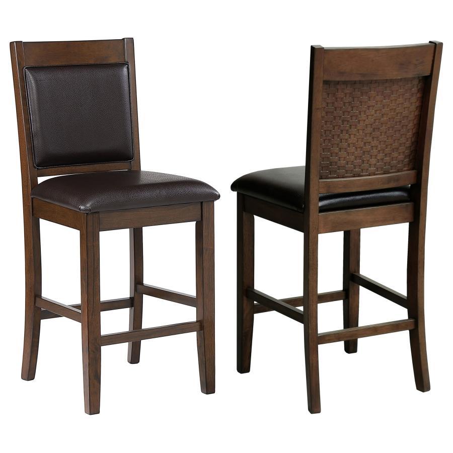 Blending timeless craftsmanship with modern comfort, this counter-height chair offers a sophisticated seating solution. Its rich walnut wood finish highlights the natural beauty of the rubberwood frame, while the padded seat and backrest provide luxurious