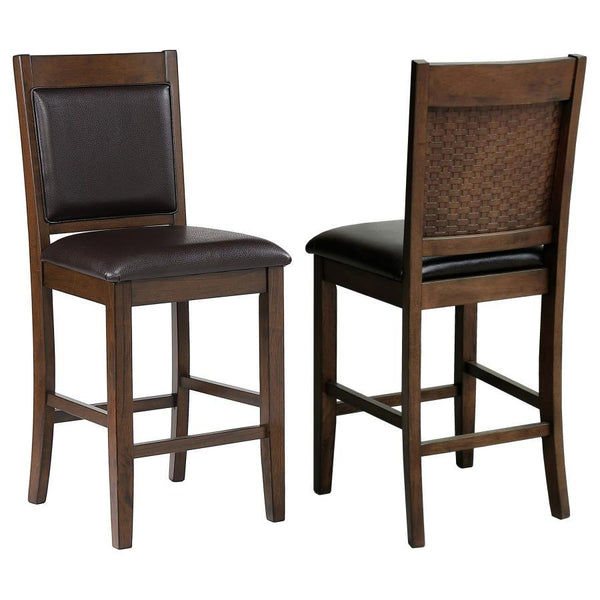 Blending timeless craftsmanship with modern comfort, this counter-height chair offers a sophisticated seating solution. Its rich walnut wood finish highlights the natural beauty of the rubberwood frame, while the padded seat and backrest provide luxurious