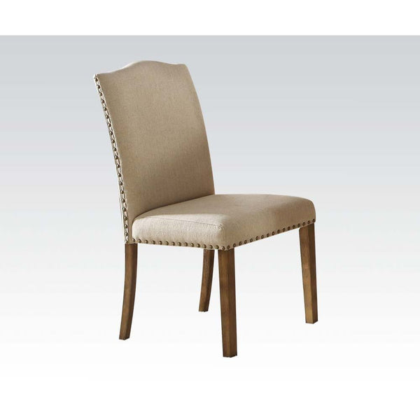 KD, Parson Chair â€¢ Padded SEAT & BACK: Khaki Linen Fabric Cushion â€¢ Nailhead Trim: Seat & Back Cushion â€¢ BACK: Camelback Silhouette â€¢ Leg: Tapered Wood â€¢<br/><br/><b>Product Features</b><ul><li>Case: 2Pc/1Ctn</li><li>Finish: Khaki Linen & Salvag