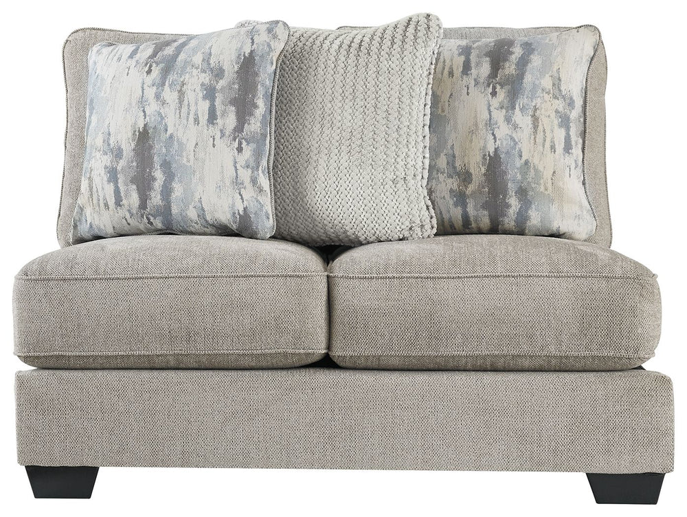 This armless loveseat is made with polyester upholstery. Pairs with other items in the series to make a sectional.<br><br><b>Additional Dimensions</b><br><ul><li>Leg height: 3-"</li><li>Minimum width of doorway for delivery: 32-"</li><li>Seat depth: 26-"<