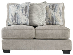 This armless loveseat is made with polyester upholstery. Pairs with other items in the series to make a sectional.<br><br><b>Additional Dimensions</b><br><ul><li>Leg height: 3-"</li><li>Minimum width of doorway for delivery: 32-"</li><li>Seat depth: 26-"<