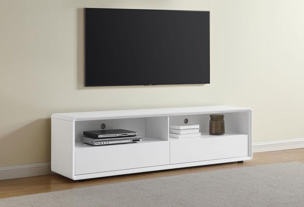 modern look to the living room. Its 71-inch width can accommodate up to a 75-inch screen