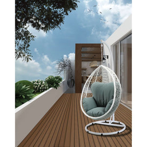 Providing extra seating in your outdoor space, the Simona is a modern take on the classic patio swing chair. Intersecting white and black wicker creates a natural contrast and eye-catching style. Decorative versatility comes in the form of the two fabric 