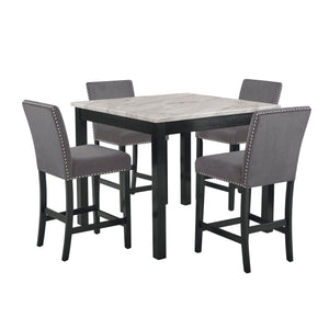 Celeste - 5 Piece Marble Finish Counter Dining Set (Table & 4 Chairs) - Gray