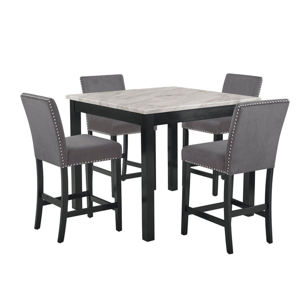 Celeste - 5 Piece Marble Finish Counter Dining Set (Table & 4 Chairs) - Gray