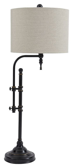 Up your style with this table lamp that takes a charmingly unique stance on lighting. Simply turn the pair of knobs on the sculptural metal base to adjust the light to the perfect height. How delightful.<br><br><b>Additional Dimensions</b><br><ul><li>Adju