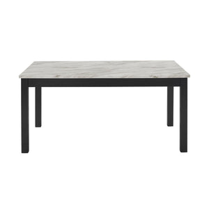 The contemporary 64â€ long Celeste Dining Table provides comfortable seating for six. The solid Rubberwood legs, coupled with manufactured wood components, guarantee a long-lasting dining set that stands the test of time. The glossy-coated faux marble to