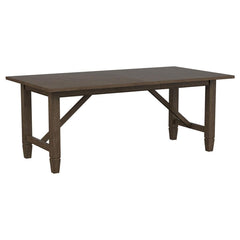 Set the tone in your stylish home with the welcoming ambiance of a modern farmhouse dining table. The rectangular table features a clean, streamlined silhouette complete with a recessed apron and decorative diagonal braces that bring architectural appeal.