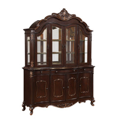 The Royal Classics Constantine 2-Piece China Buffet and Hutch Set in cherry is a stunning blend of heirloom craftsmanship and practical design, making it an elegant addition to any dining space. This set includes a china buffet base and a hutch top, both 