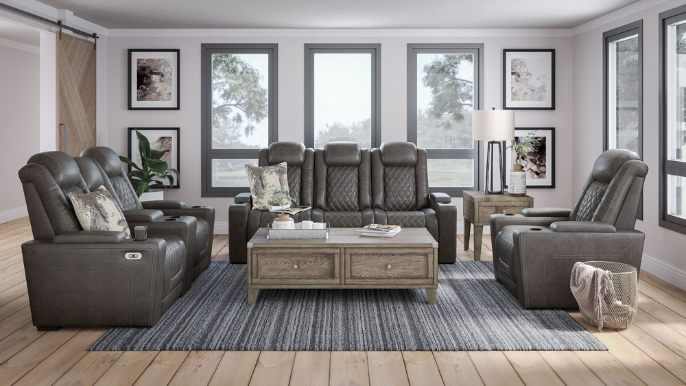 This power reclining group in trendy gray is proof of just how far recliners have come when it comes to form and function. Ultra cool and contemporary, this fully loaded power reclining group makes it so easy to social distance and make home your haven. D